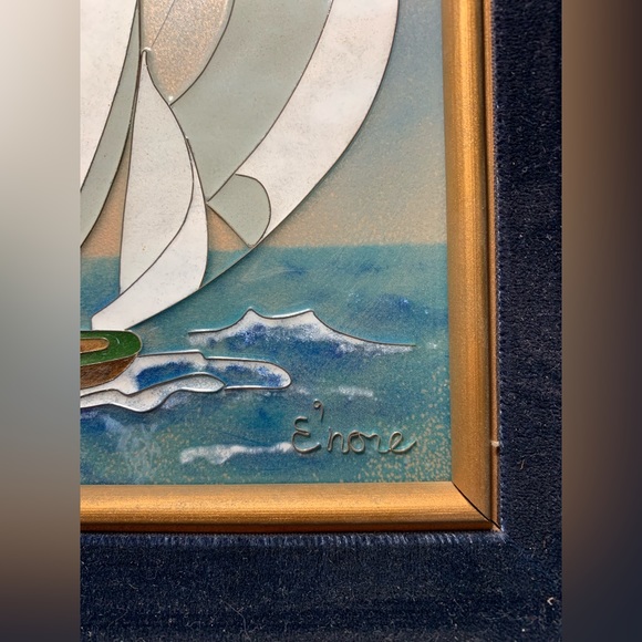 E'nore Set of 2 Oil Enamel Cloisonné on Copper Framed Eleanore Forrestal Lot MCM - Picture 7 of 10